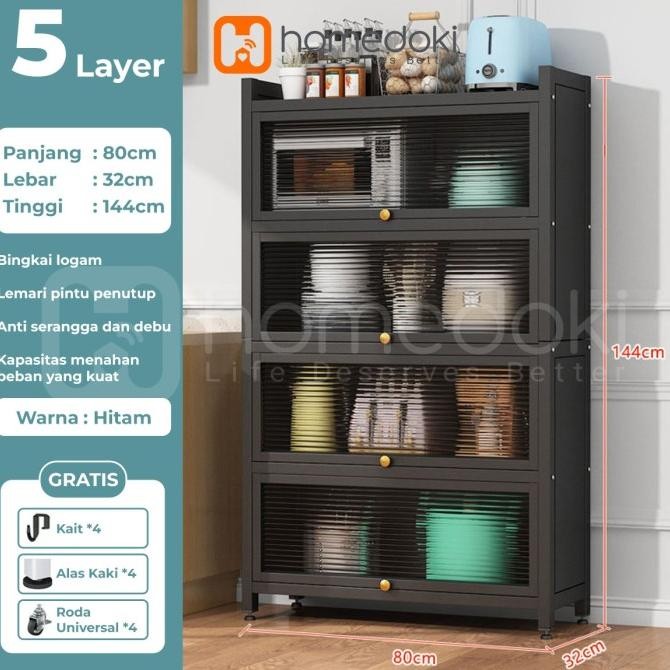 Homedoki Rak Piring Tertutup / Rak Dapur / Rak Serbaguna 5 Susun
