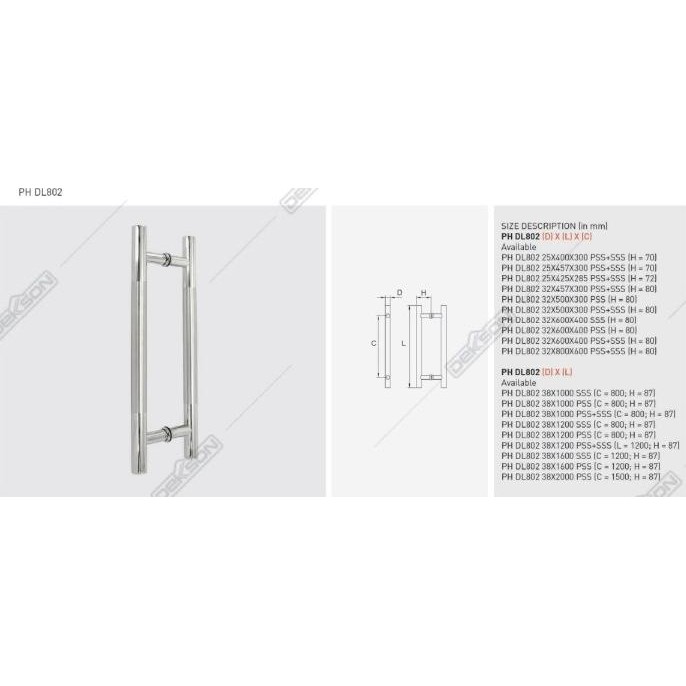 [ Rd ] Pull Handle Dekkson Deluxe Ph Dl802 38X1000 Sss As 80 X Panjang 100 Cm