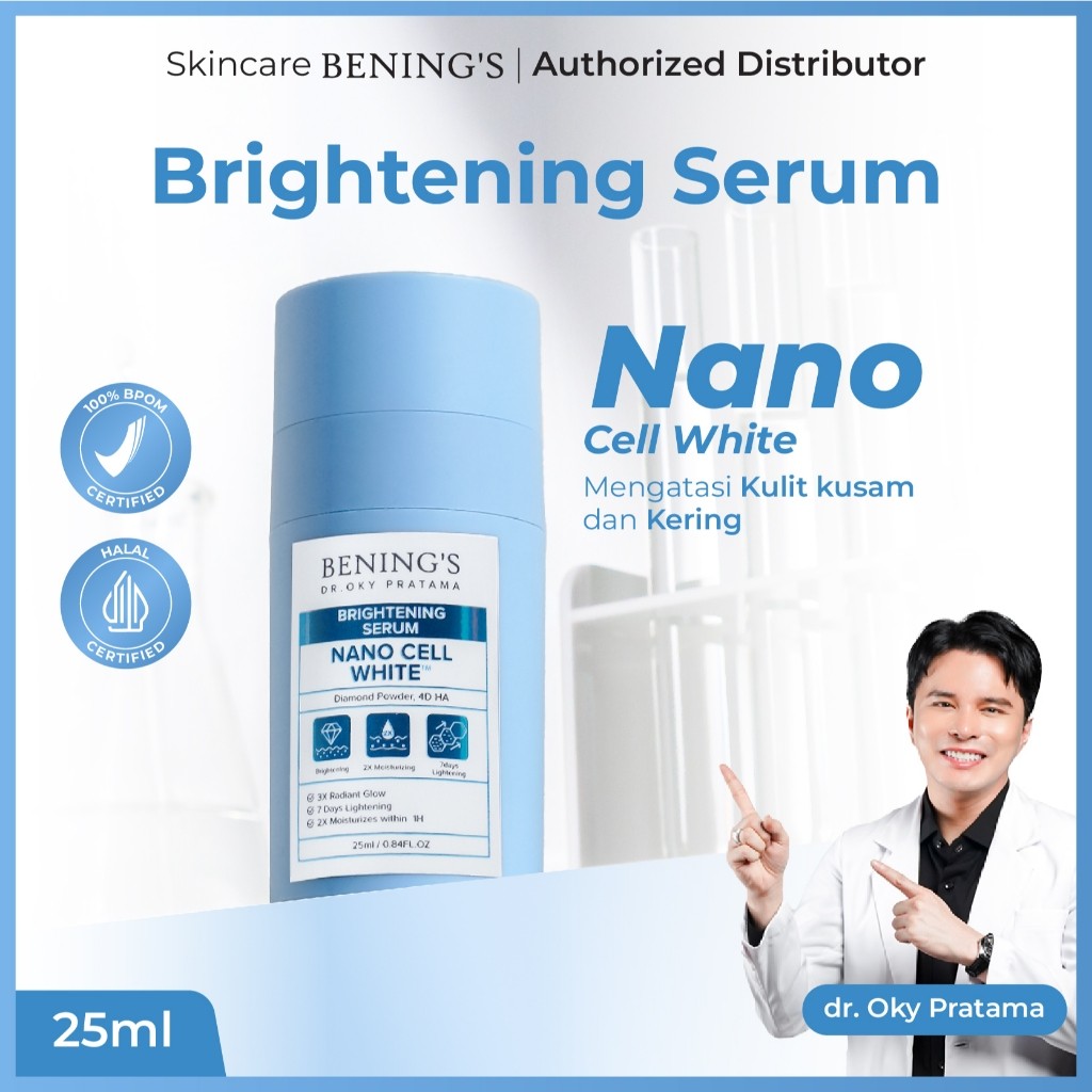 Benings Serum BRIGHTENING Dr Oky Pratama - Nano Cell White Original - Skincare Diamond Powder, BPOM 