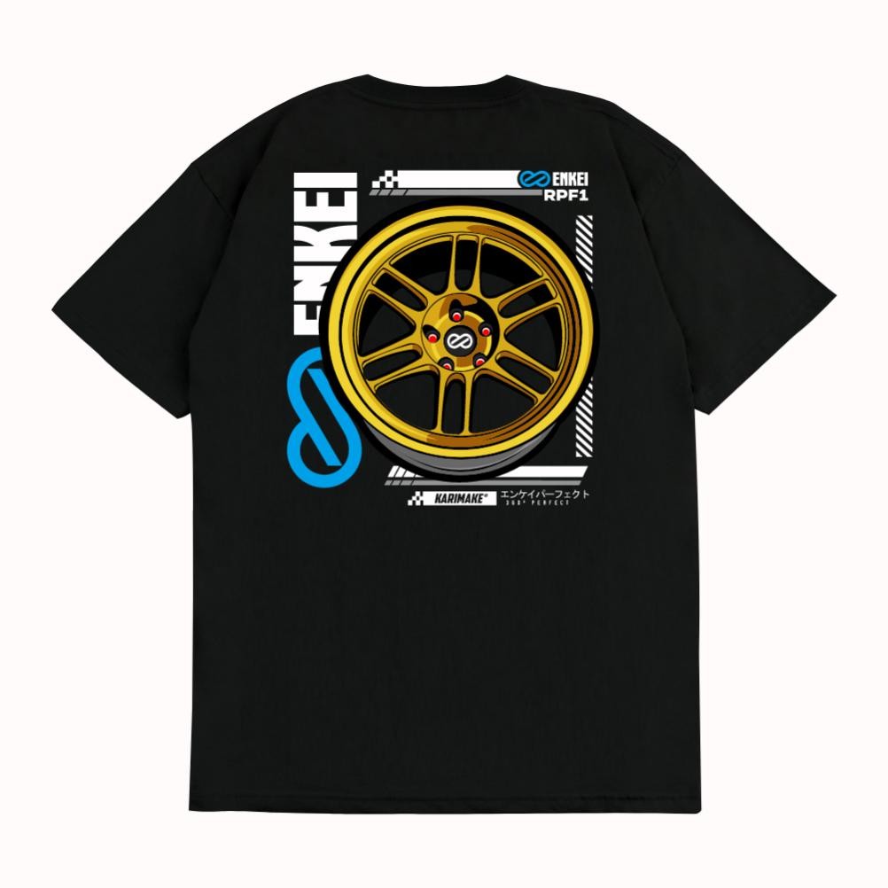 Limited Karimake T-Shirt Velg Enkei Rpf1 V2 Otomotif Garasi Drift Mini Gt Hitam Putih Lengan Pendek 