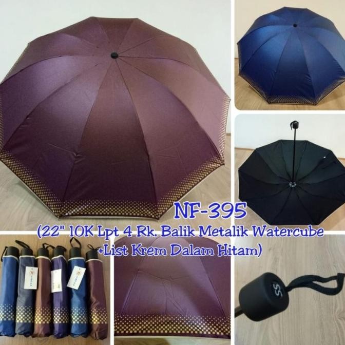 nap Payung Lipat 3 Motif Bunga Metalik Elegant 10 Jari Jumbo Besar Anti UV