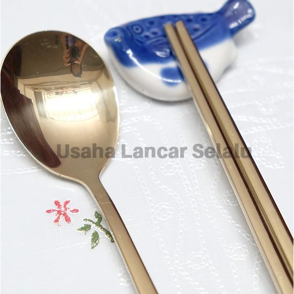 Sujeo Sendok Sumpit Korea Stainless Steel [Gold]