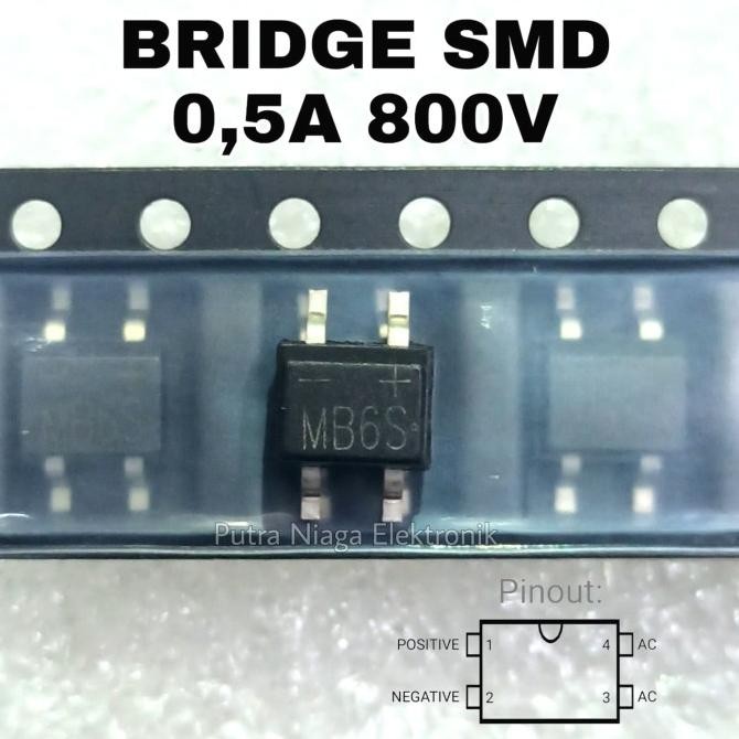 Diskon (2) Dioda Bridge SMD MB6S 0,5A 800V putr4n Ayo Beli
