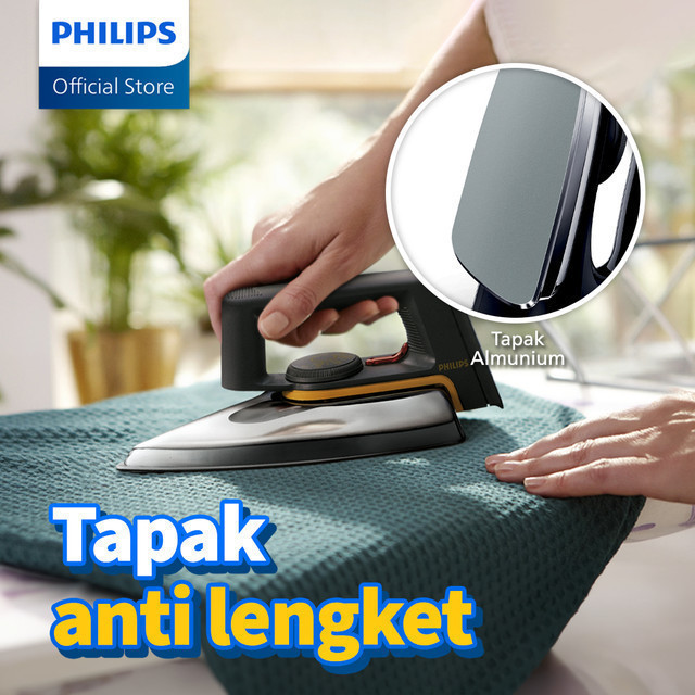 Philips Setrika Kering Classic HD1172/99 - Hitam Tapak Anti Lengket, setrika Philips, gosokan Philip