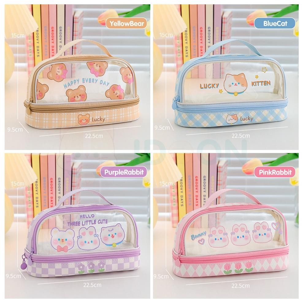 

BISA COD IDOON Pencil Case Transparan Korea Tempat Pensil Besar Dua Lapis Kotak Pensil Tempat Pola Hewan Lucu ni-22