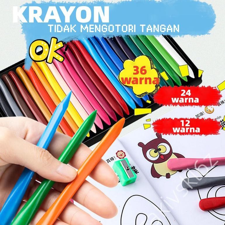 

TERMURAH KRAYON 12/24/36 Warna Cerah Bentuk segitiga ergonomis tidak beracun bisa dicuci Set Krayon gh-67