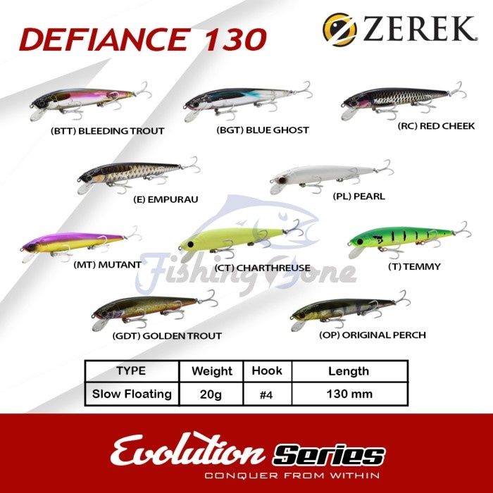 Populer Zerek Defiance Floating Minnow 130Mm 20G - Umpan Pancing Topwater Bkk