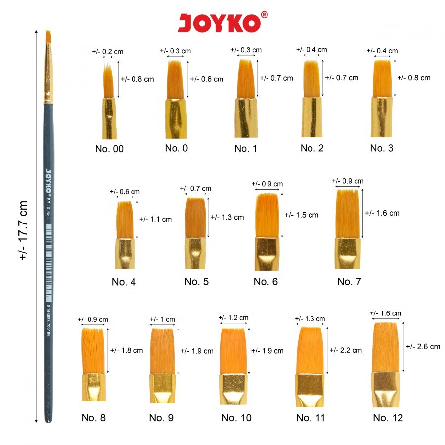 

Kuas Lukis Joyko BR-6 Round No.00-12 BR-10 Flat No.00-12 / Joyko Art Brush Round Flat No.00-12 /