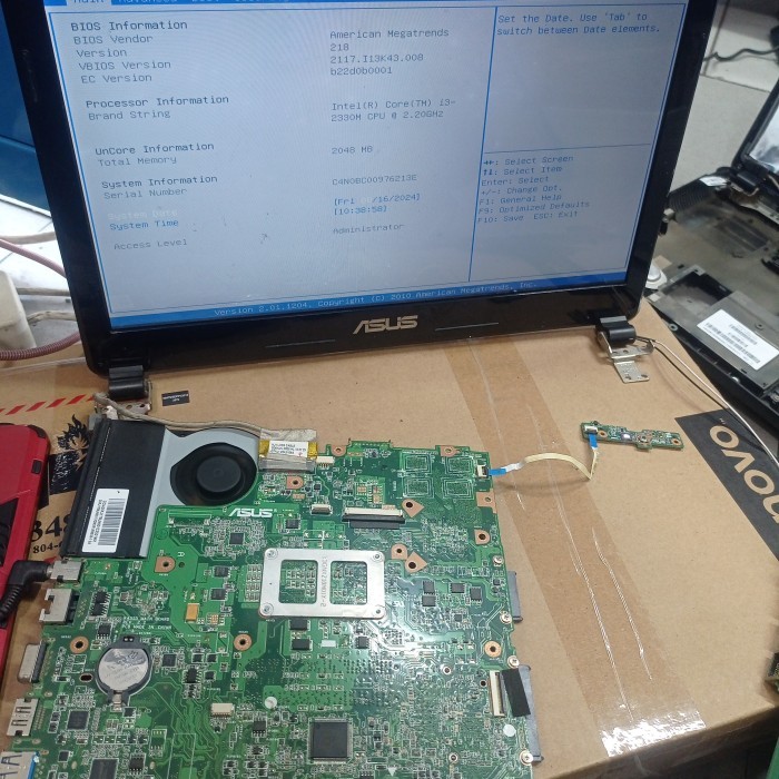 MESIN MOTHERBOARD LAPTOP ASUS K43 A43S. INTEL CORE I3 GEN 2 SINGLE