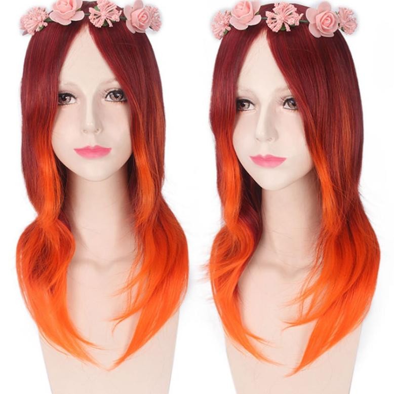 JNH LOL-37 wig daily lolita rambut palsu panjang wanita gradasi merah orange fire TERLARIS