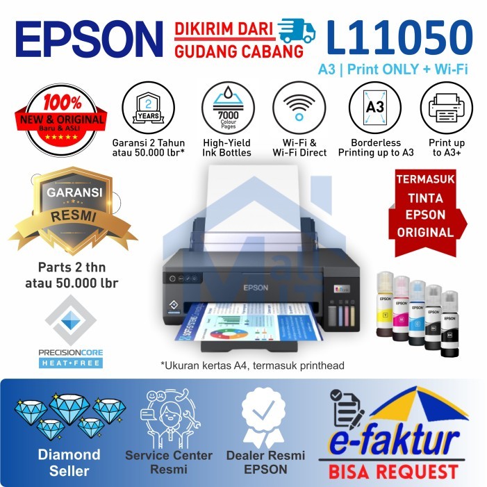 Printer EPSON L11050 L-11050 L 11050 Pengganti Epson L1300 L-1300 Print Only A3+ Resmi