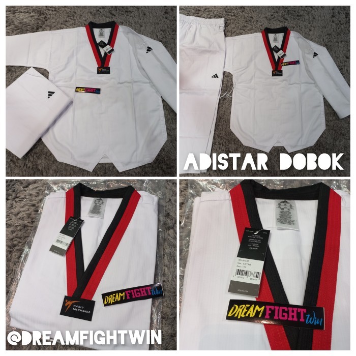 dobok adidas poom kyorugi taekwondo kerah merah hitam