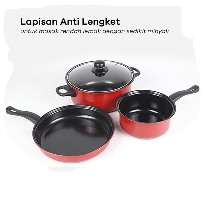 [GROSIR] PANCI SET 3 IN 1 COMBINATION POT ANTI LENGKET WARNA FRYPAN JS
