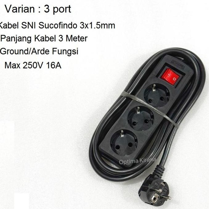 Stop Kontak Arde Socket Kabel Listrik 16A Power Strip Terminal Saklar PSG