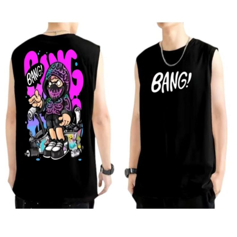 Baju Kaos Singlet T-shirt Distro Pria Motif Bang / Kaos Singlet Gym Unisex Motif Anime