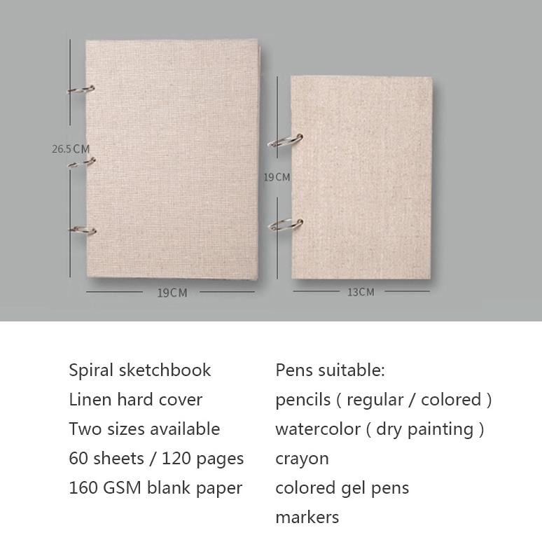 

SPECIAL Retro Spiral Sketchbook Linen Hardcover 120 Pages 160GSM Refillable Notebook for Art Drwaing Stationery School Supplies fx-45