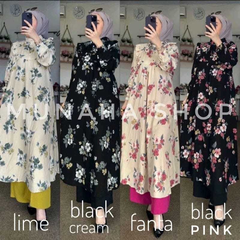 Abaya syari SETELAN TUNIK KATUN DELVINA MIX PANTS / ONE SET TUNIK RAYON PREMIUM MOTIF BUNGA / ONE