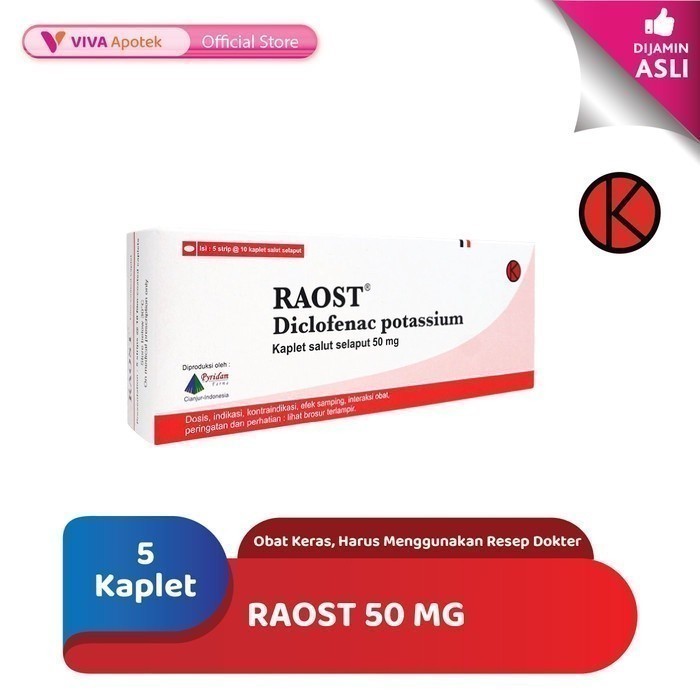 Raost 50 mg / Kalium Diklofenak / Nyeri & Radang Sendi (10 Kaplet)