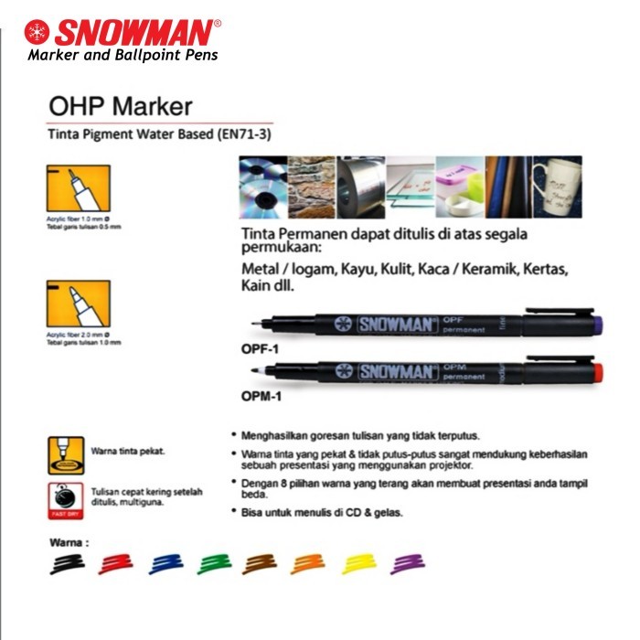 monggo] Spidol Kecil Permanent Snowman OHP Marker Pulpen Permanen OPF OPM