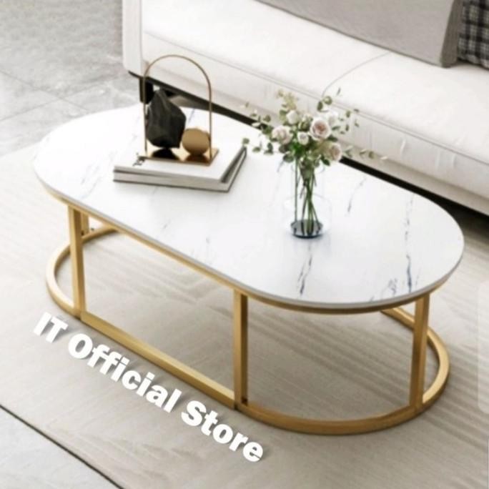 Meja Tamu Marble Gold Meja Coffee Table Meja Oval Marble Gold Minimalis Murah Yertinasari