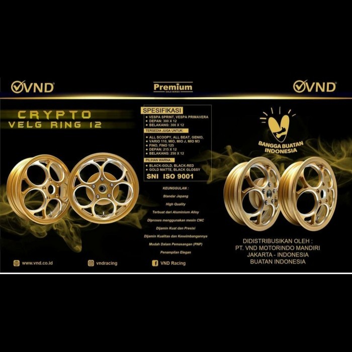 Velg Vnd Vespa Sprint Primavera S LX Ring 12 Gold 1Set Model Marus