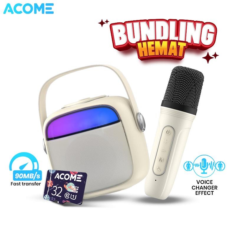 Terbaru Acome Special Bundling Speaker Karaoke Bluetooth 5.3 Speaker Wireless Mini Rgb 3.5 Watt With