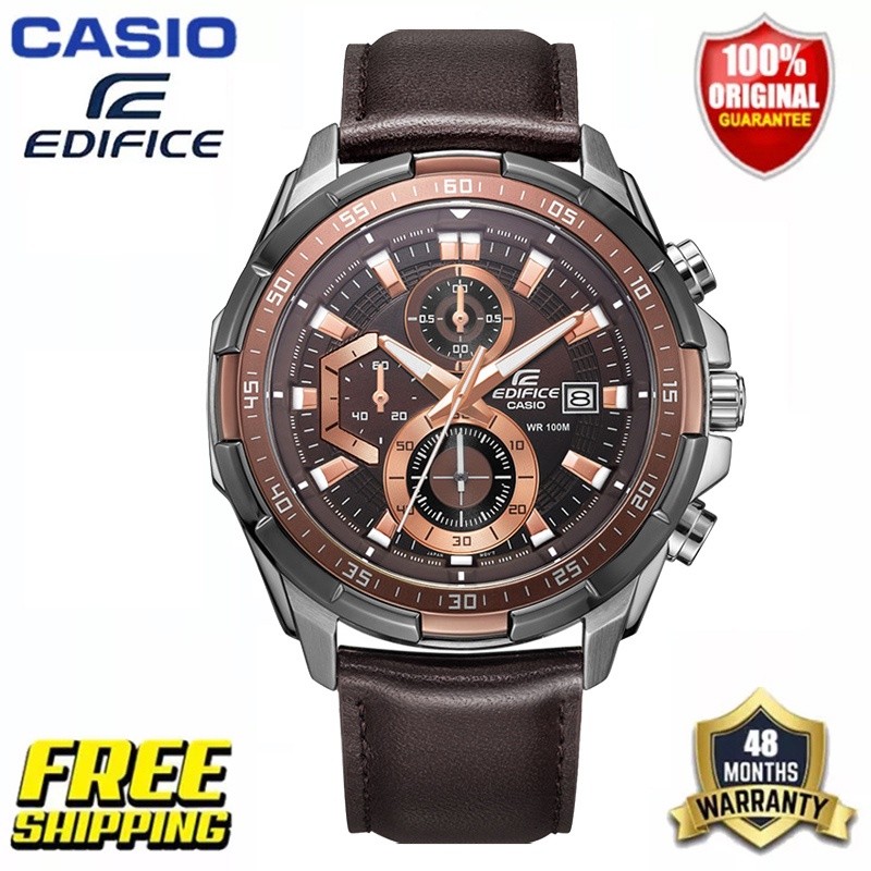 (GARANSI 2 TAHUN) Tali Kulit Casio Edifice (EFR-539L-5A) Jam Tangan Kuarsa 50 Meter |Qk56gZTy|