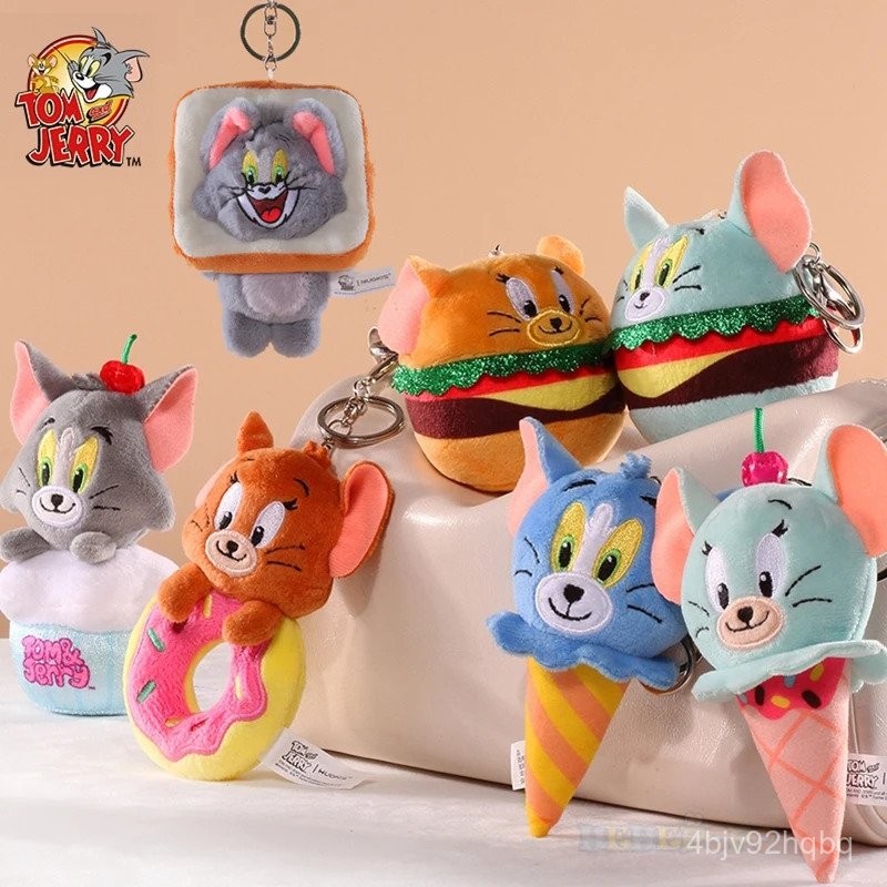 Original Tom and Jerry Plush Keychains Cosplay Cheese Toast Bagel Cake Jerry Hamburger TOM Lovely Cu