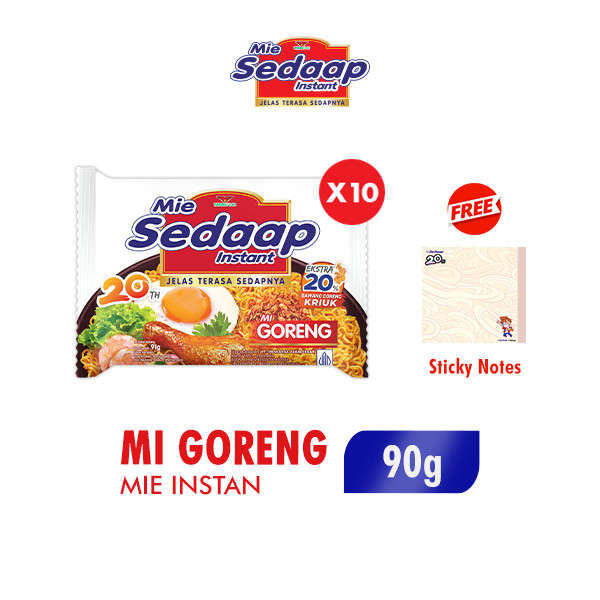

Sedaap Mie Instan Goreng Bag 90 gr x10 Free Sticky Notes