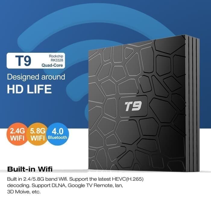 Terbaru T9 Android 8.1 Tv Box 4Gb 32Gb Rk3328 Wifi Dual Bluetooth 4.0 Hdmi