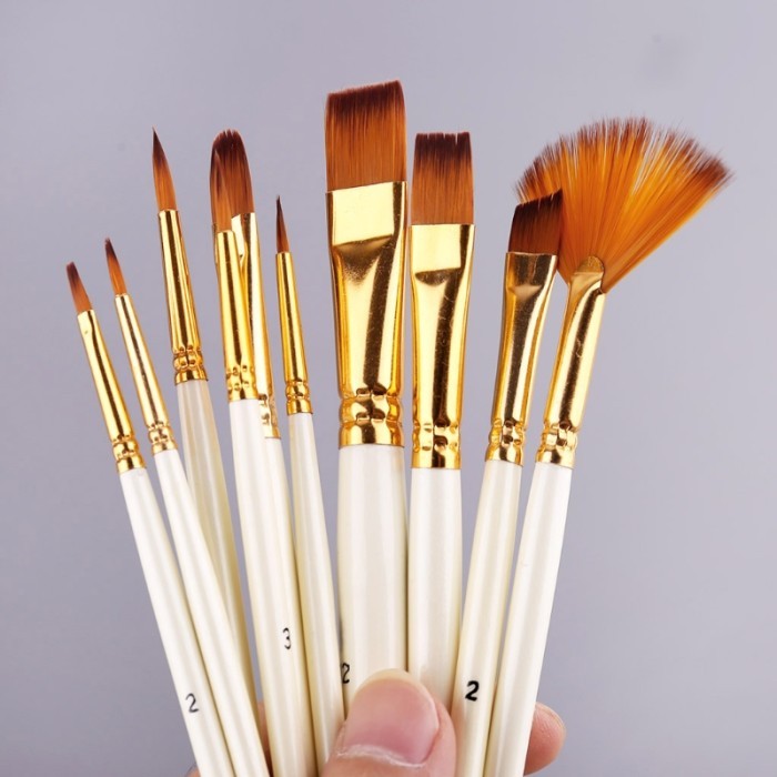 

T E R B A R U New 10pcs Nylon Hair Wooden Hand Watercolor Paint Brush Pen