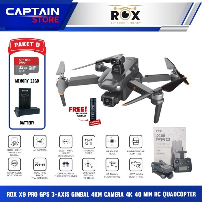 mit ROX X9 PRO GPS 3-Axis Gimbal 4KM Camera 4K 40 Min RC Quadcopter - DRONE ROX X9 PRO
