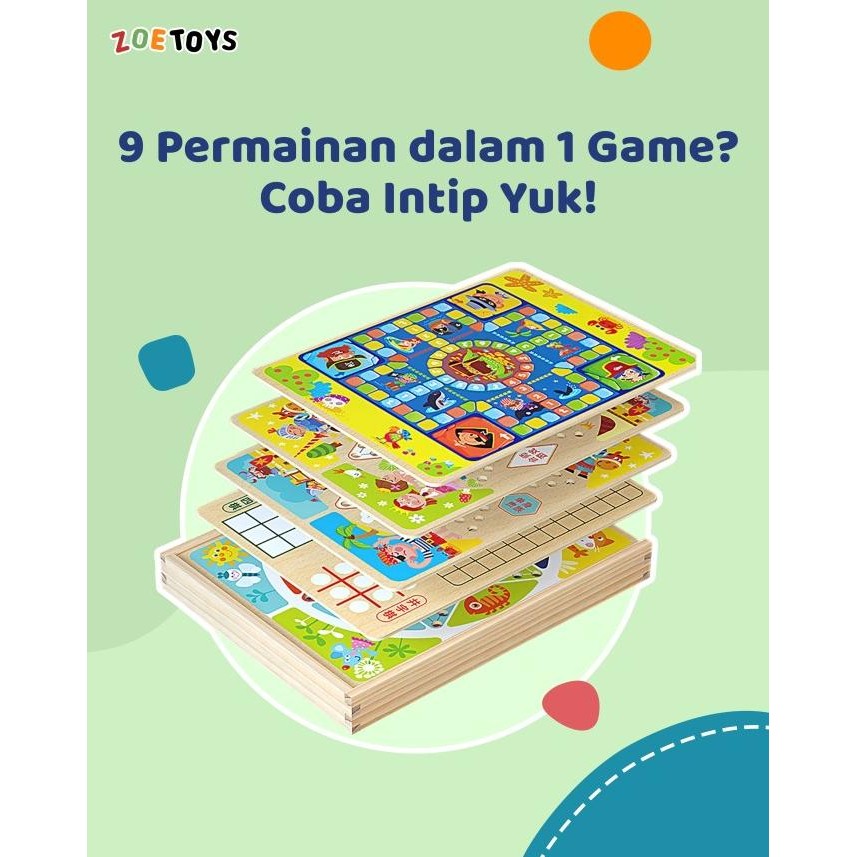 . Zoetoys 9in1 Wooden Board Game | Permainan Papan ludo ular tangga