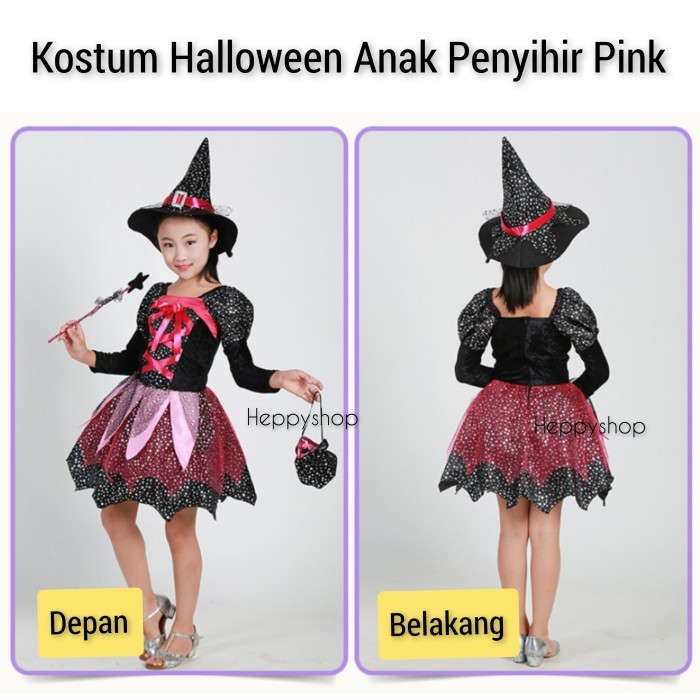Ready Kostum Halloween Anak Penyihir Pink Witch Cosplay Nenek Sihir