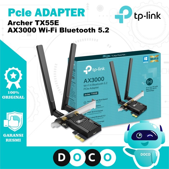 BISA GOSEND TP-LINK WIRELESS ROUTER ARCHER TX55E AX3000 PCIE ADAPTER DUALBAND WIFI 6 BLUETOOTH 5.2