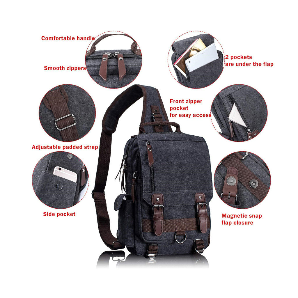 ZUO LUN DUO Tas Selempang Sling Bag Crossbody Canvas Retro Style Large - 8596  7RFB4EBK