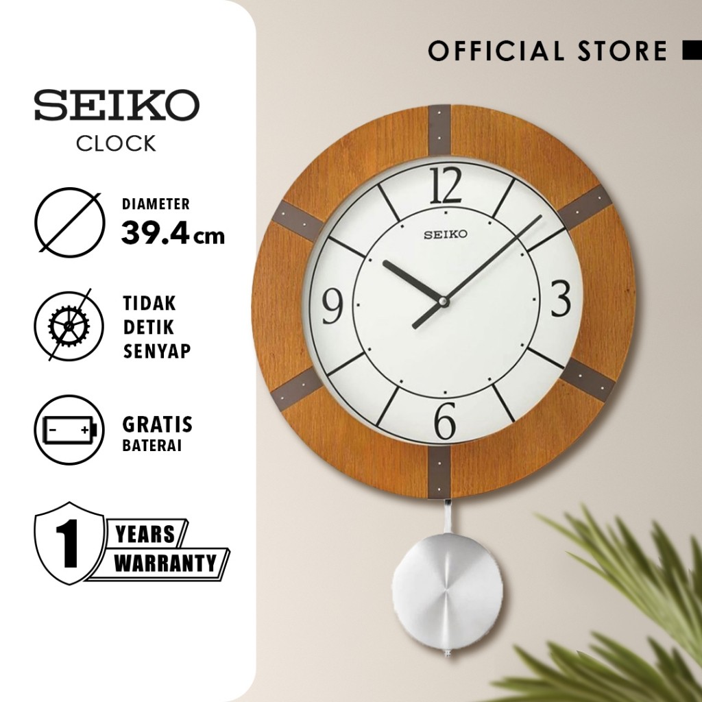 Jam Dinding Kayu Seiko Clock QXC241A 39.4cm Analog Mason Pendulum Wall Ori