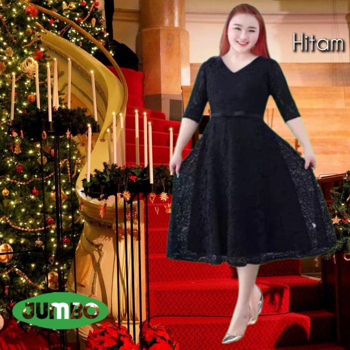 PROMO dress natal wanita jumbo luzia baju gaun pesta bigsize korea hitam