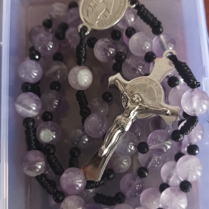 Rosario Batu Kecubung Salib Benediktus Titanium