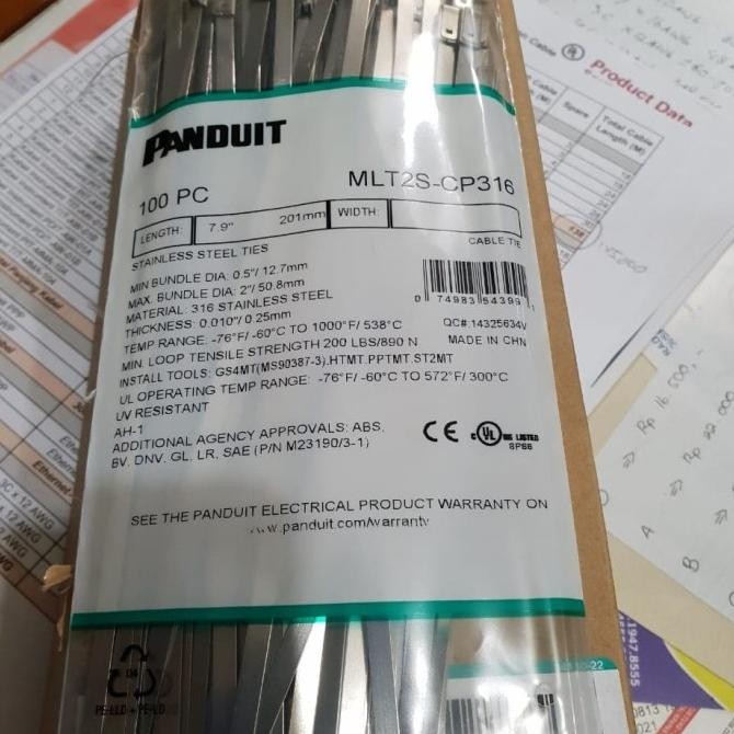 

TERBARU - Panduit Stainless Steel Cable Ties MLT2S-CP316 /100 piece / 1 pack