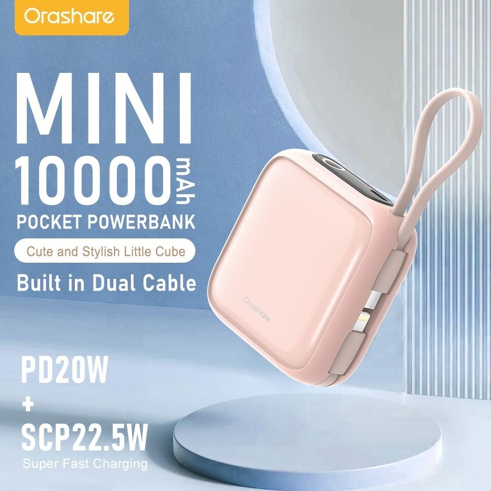 Powerbank Fast Charging Orashare Pcm10 10000Mah Super Mini 22.5W Super Fast Charge Built In Dual Cab