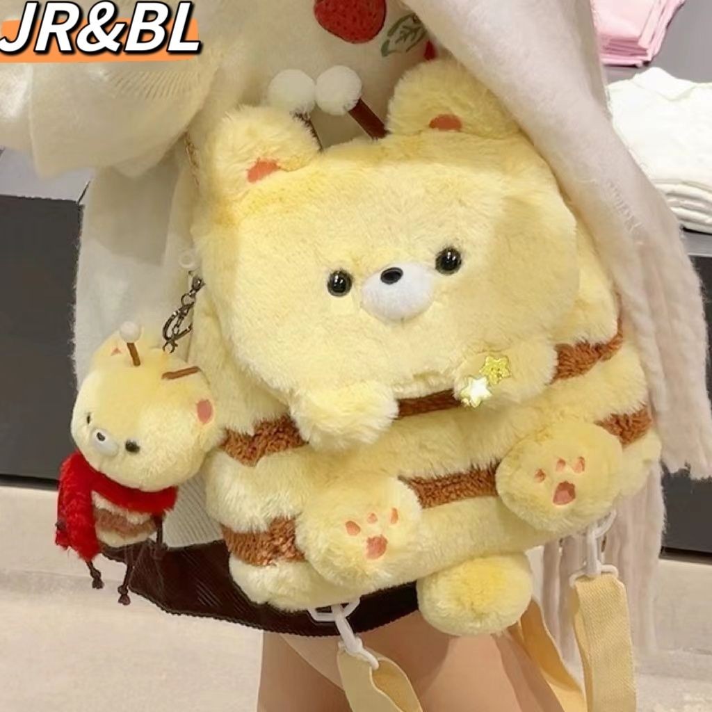 Tas Punggung Kapasitas Besar, Tas Punggung Kapasitas Besar, Boneka Plush, Ransel Imut, Tas Flap, Tas