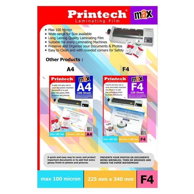

Free Ongkir Printech Max Laminating Film Pouch / Plastik Laminating F4 - 06007