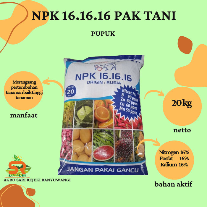 PUPUK NPK 16-16-16 PAK TANI 20kg