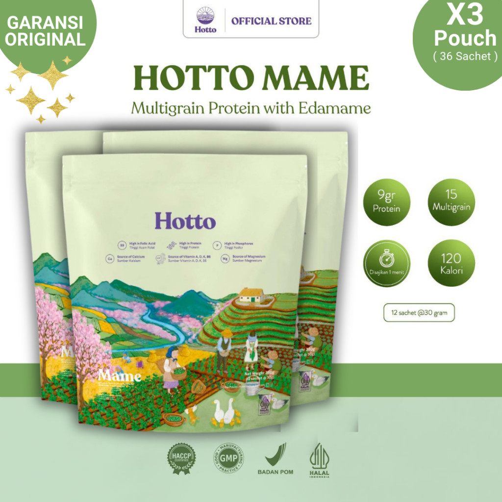 

Hotto Mame 3 Pouch (36 Sachet) Multigrain Tinggi Protein dengan Edamame Superfood