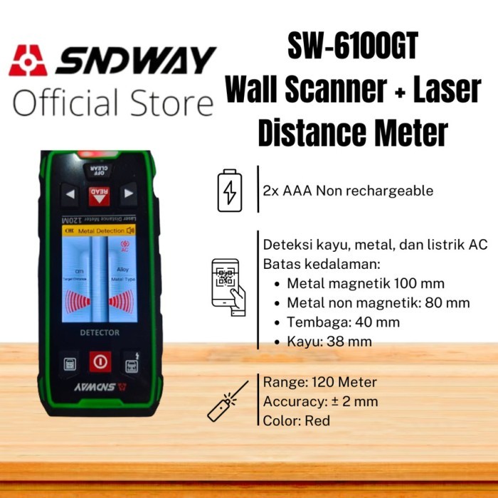 

newgan!! SNDWAY Wall Scanner dan Laser Distance Meter 120 meter Laser Merah Deteksi Kayu, Kabel,