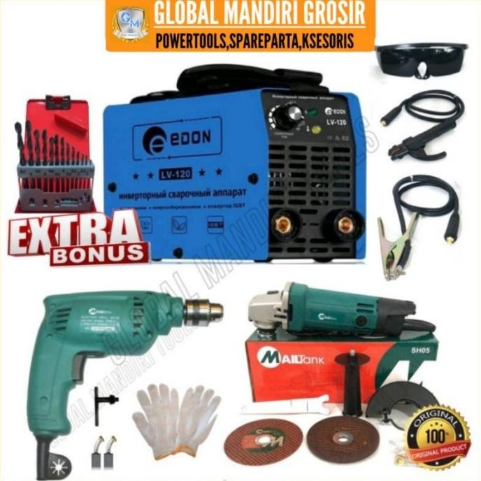 PAKET MURAH Mesin Las 450watt EDON + Gerinda Mailtank SH05 + Bor