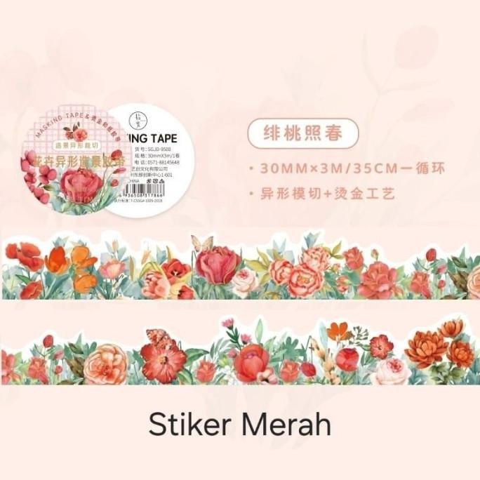 

~~~~~] Stiker Bunga Roll Washi Tape Retro Vintage Flower Masking Tape