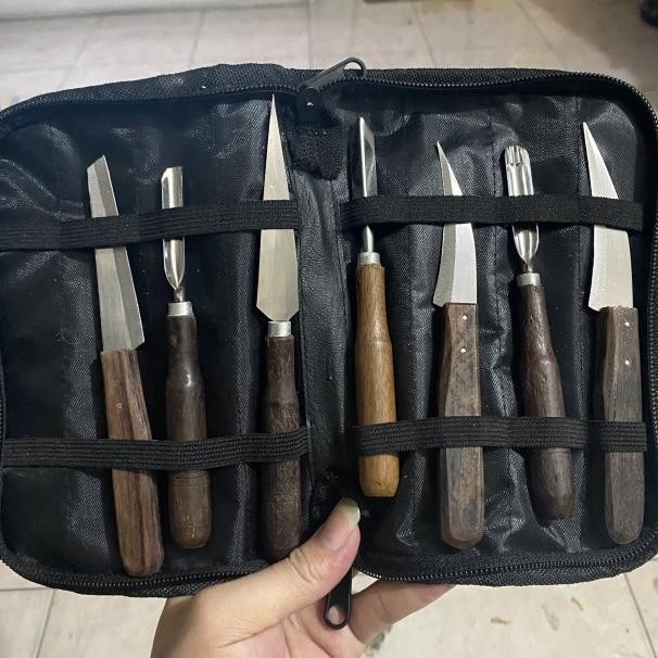 Satu Set Pisau Garnish / Pisau Ukir Buah / Pisau Carving Plus Dompet