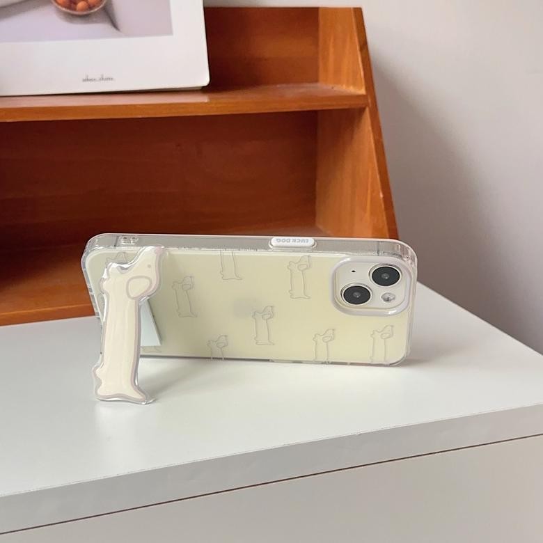 Er - (Cod) Case Iphone Cute Puppy Warna Cream Putih Kuning Anjing Lucu Casing Dengan Dudukan Hp Pops